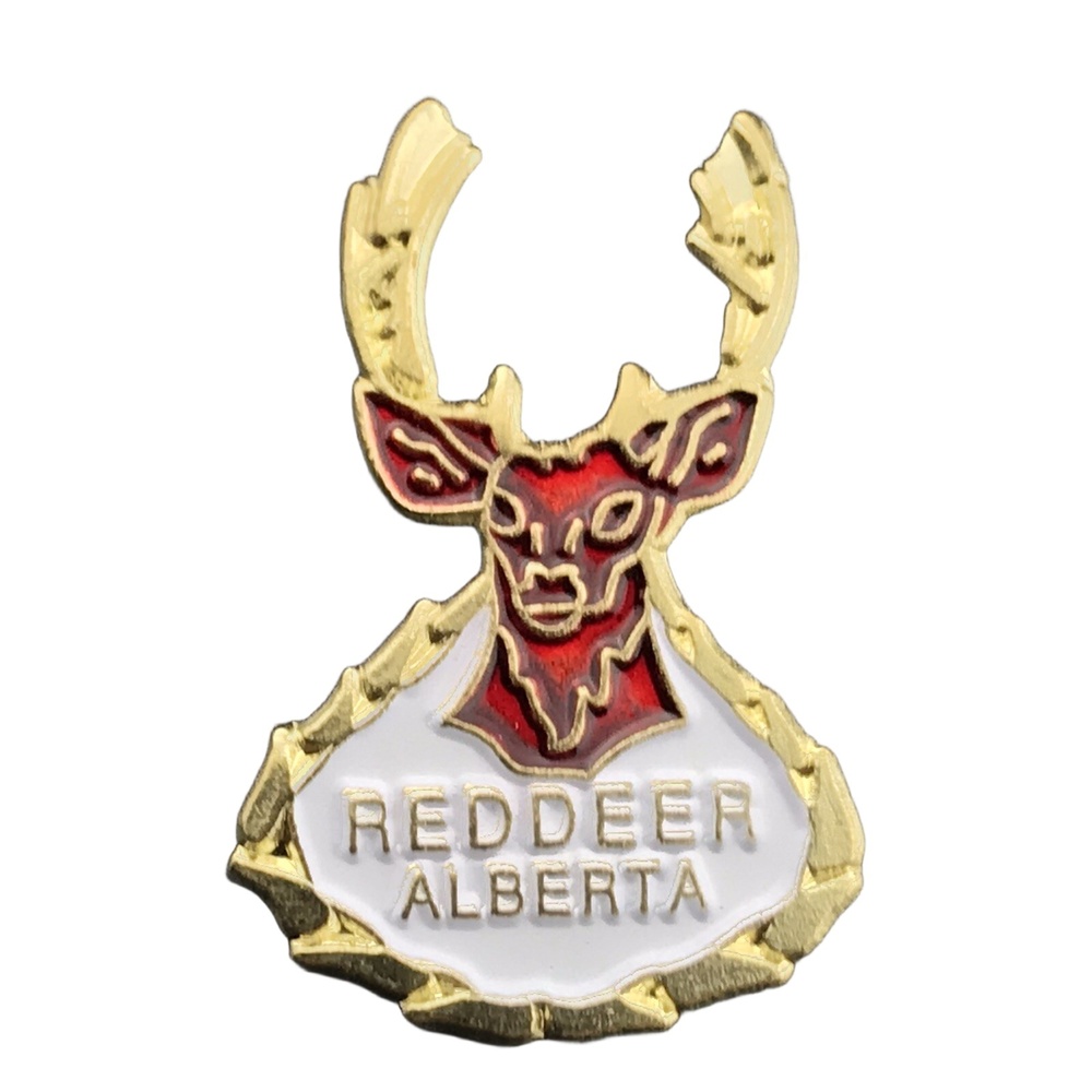 Reddeer Alberta Canada Pin Metal Enamel Deer Gold Tone Vintage